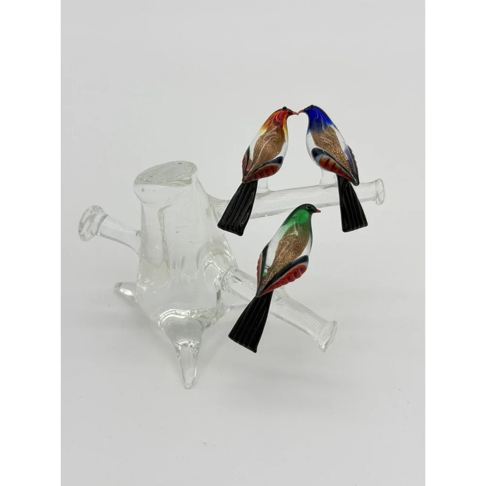 Vintage Murano Venice Italy Art Glass Birds On Branch Miniature Figurine